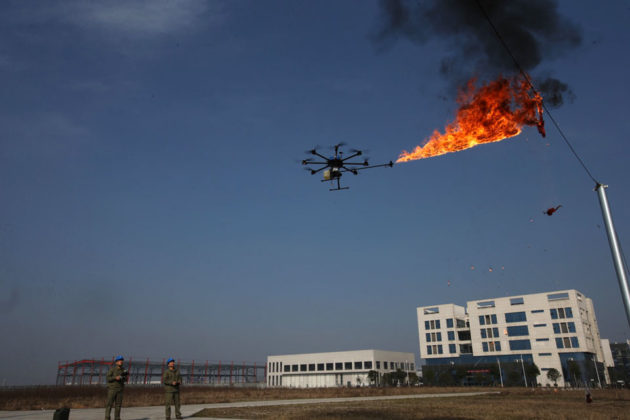 Fire-spewing Drone Burns Trash Stuck on Power Lines