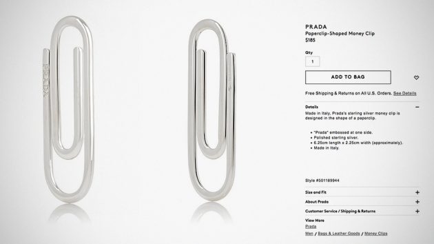 Prada Paperclip-shaped Money Clip Spotted On Barneys