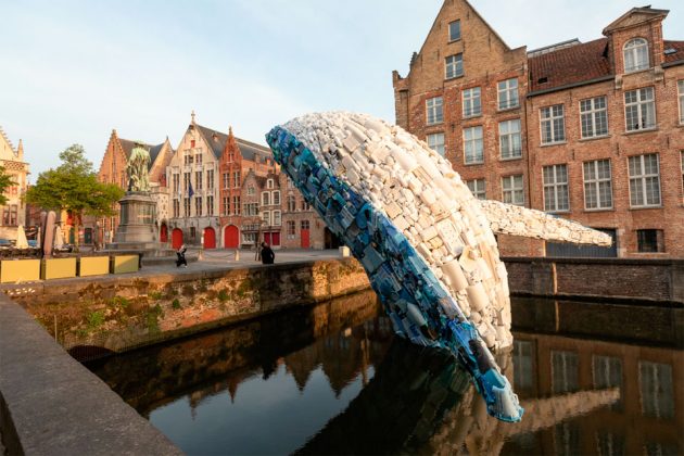 Whale Sculpture Made of Plastic Waste by StudioKCA