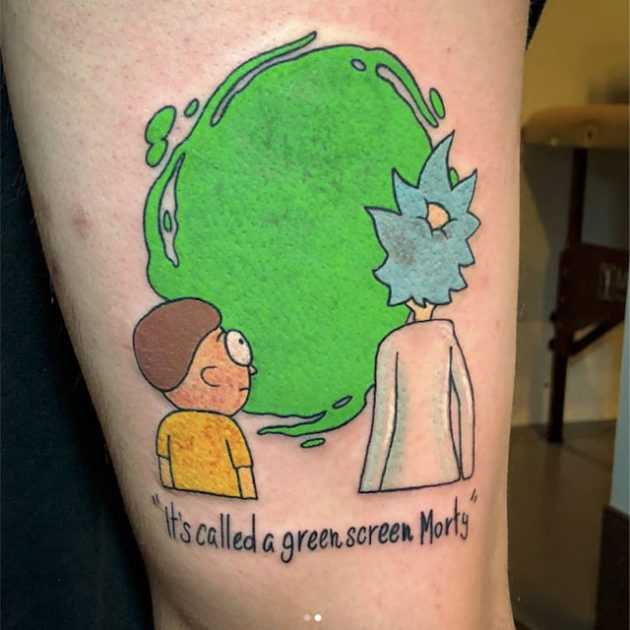 Green Screen Rick and Morty Tattoo