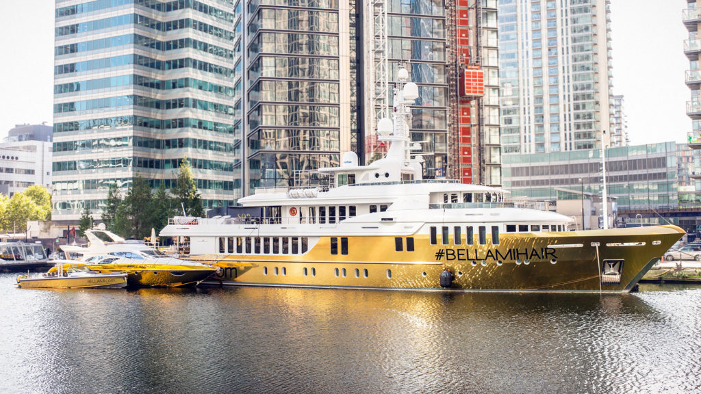 Bellami Hair Gold Vinyl Wrap Yacht