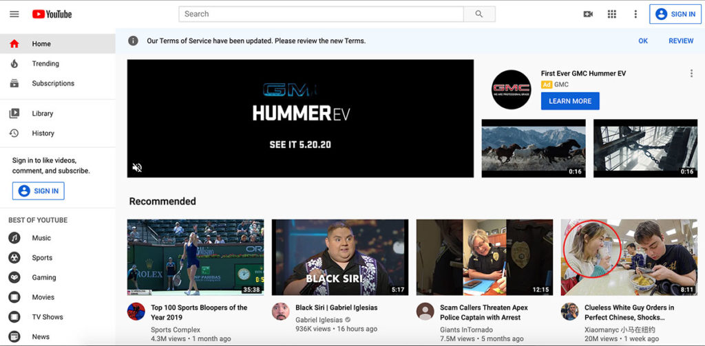 GMC YouTube Homepage Masthead screengrab