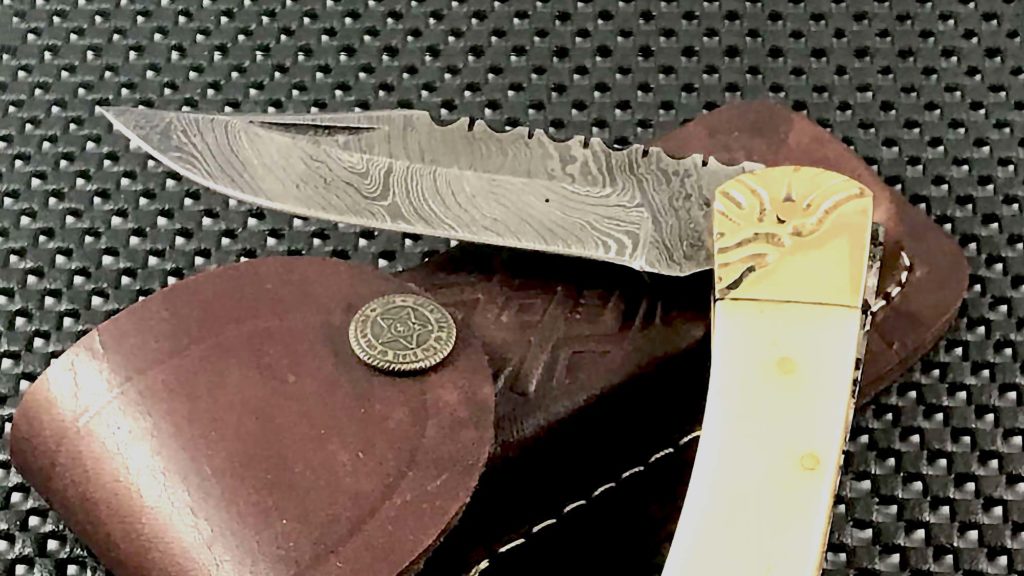 Bone Handle Damascus Steel Folding Knife