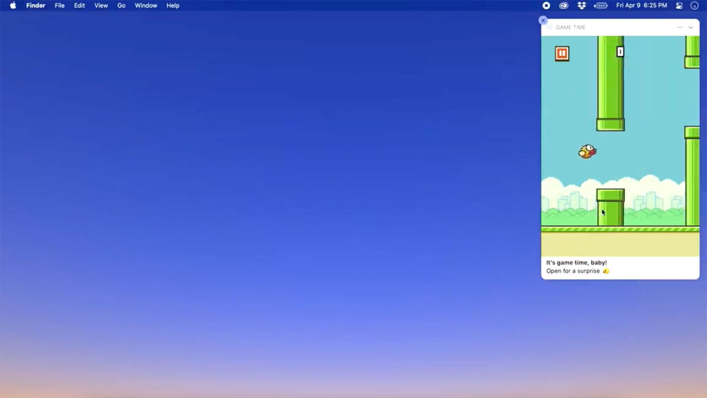 Flappy Bird Game inside Big Sur Notification