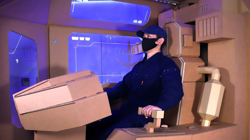 Cockpit of Mobile Suit Gundam Made Out Of Cardboard