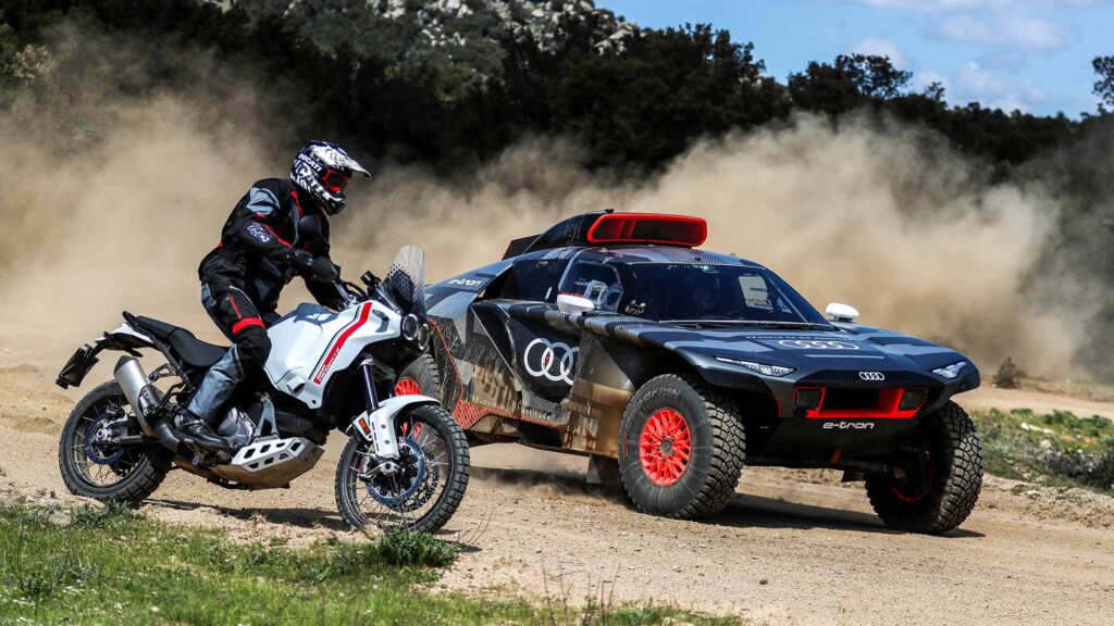 2022 Ducati DesertX and Audi RS Q e-tron Dakar Rally Car