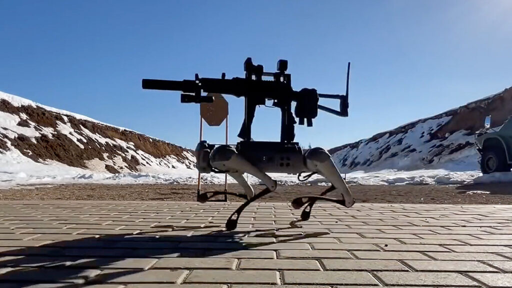 Robot Dog Strapped With Submachine Gun