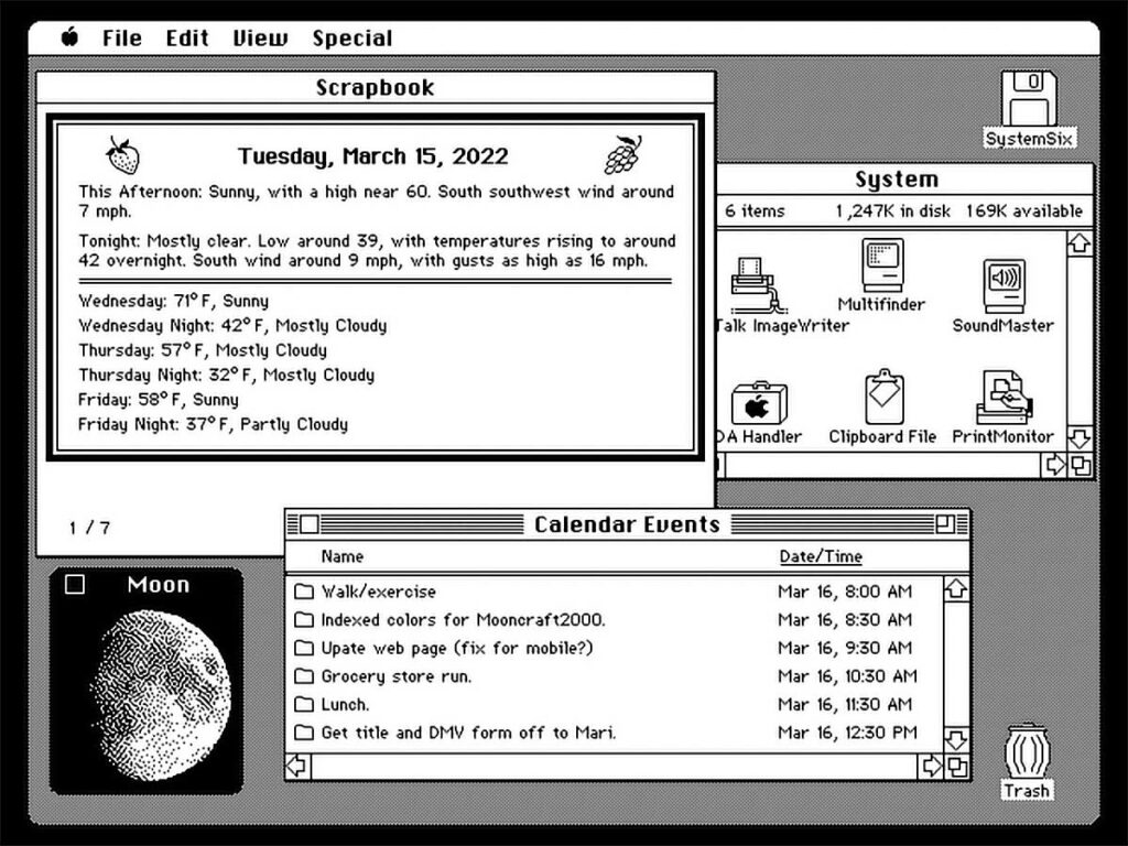 SystemSix Macintosh-style Desk Calendar by John Calhoun