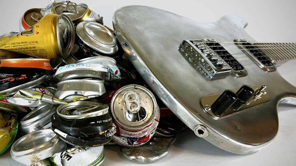 Electric Guitar Made from 1000 Drink Cans by Burls Art
