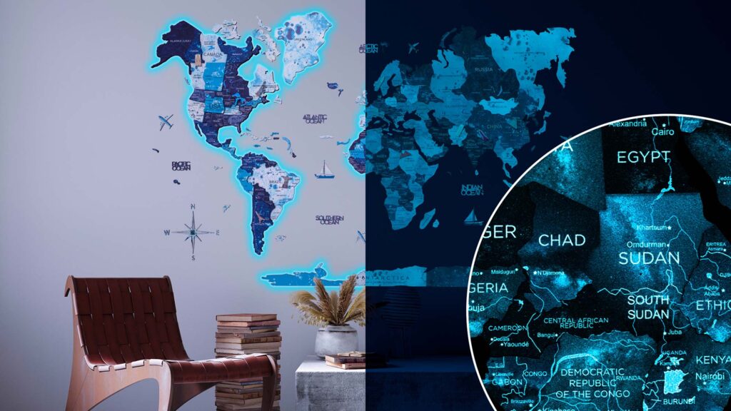 3D Luminous Colored Wooden World Map