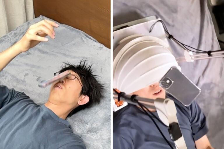Japanese Inventor Invented A Device That Protects The Face From Dropped ...