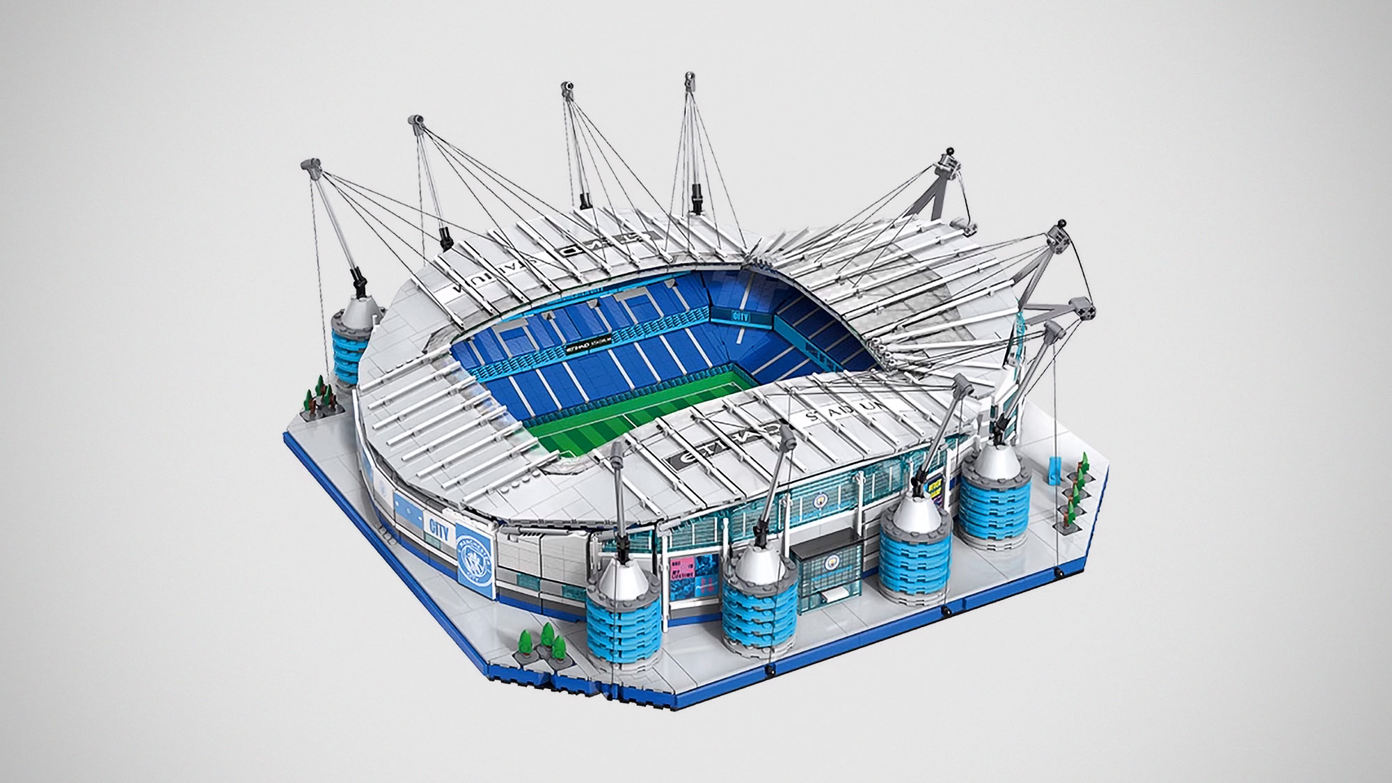 FOCO BRXLZ Pietre 3D - Camion Da Costruzione Manchester City FC, 1480 Pezzi, Modellino Da Collezione 34 Cm, Giocattolo Ufficiale Per Maggiorenni