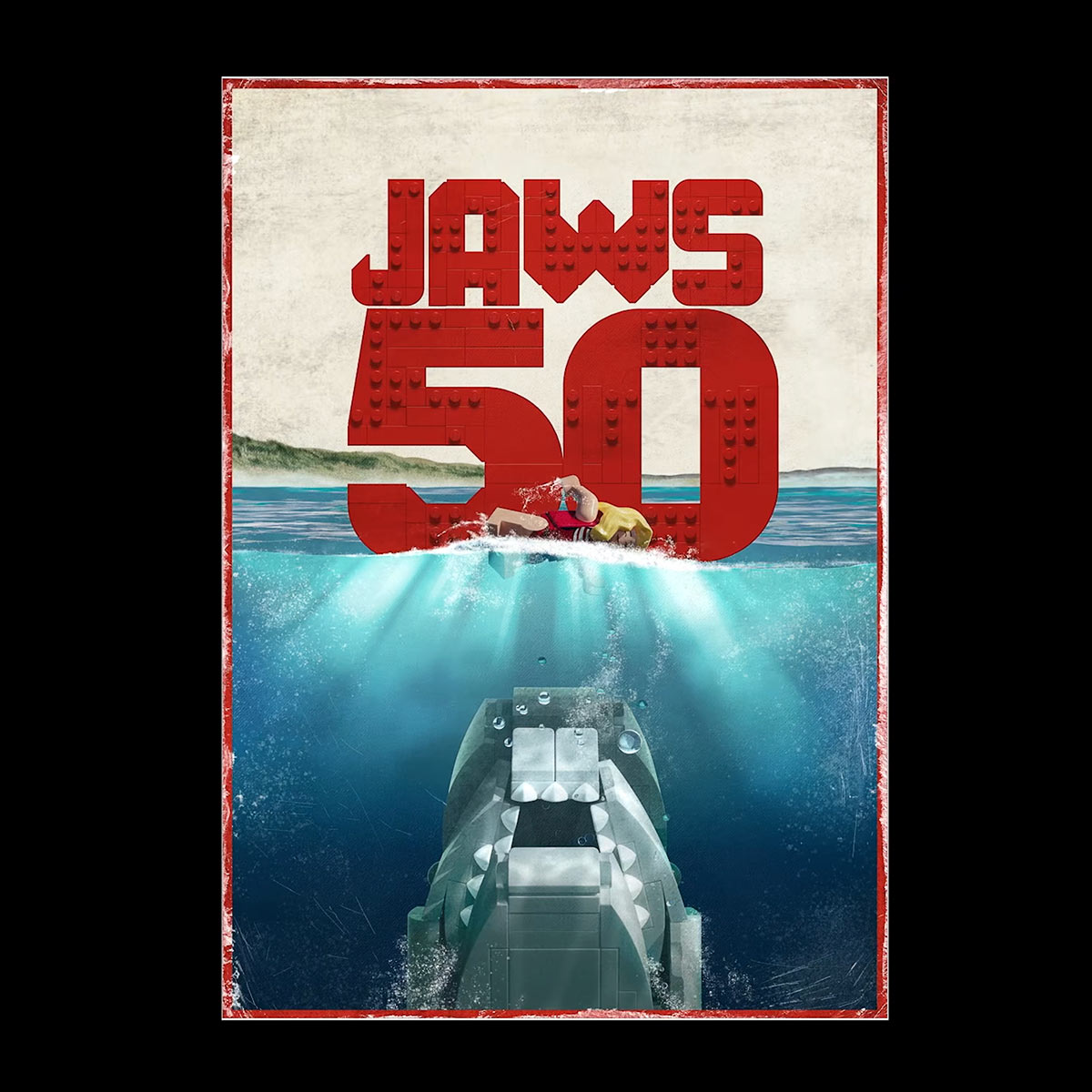 LEGO Jaws 50th Anniversary Poster
