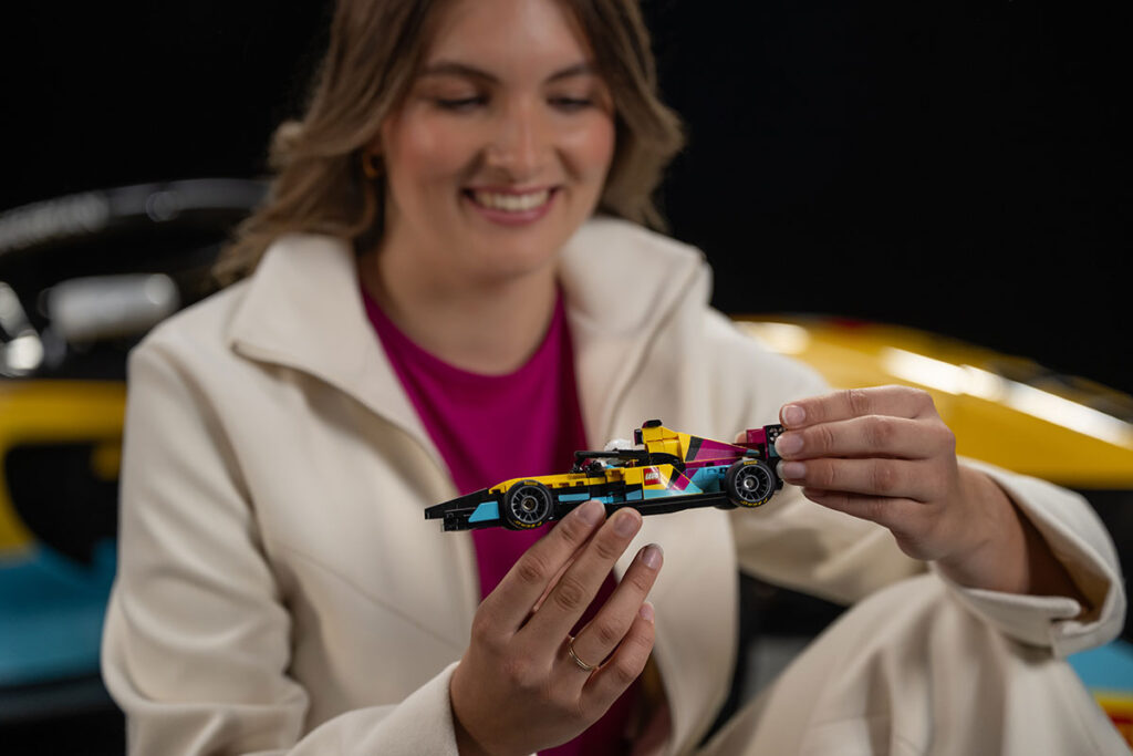Esmee Kosterman with LEGO Speed Champions F1 Academy LEGO Race Car