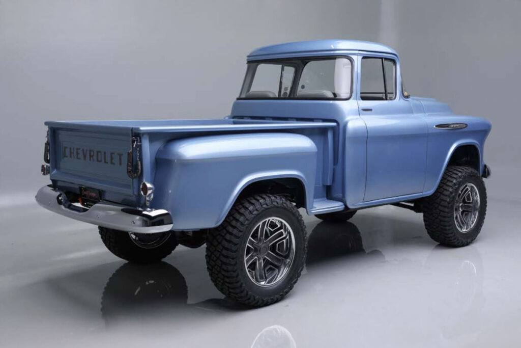 1957 Chevrolet 3100 custom pickup truck in Clearwater Blue showcased at the 2025 SEMA Show
