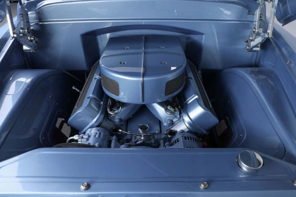 1957 Chevrolet 3100 custom pickup truck in Clearwater Blue showcased at the 2025 SEMA Show