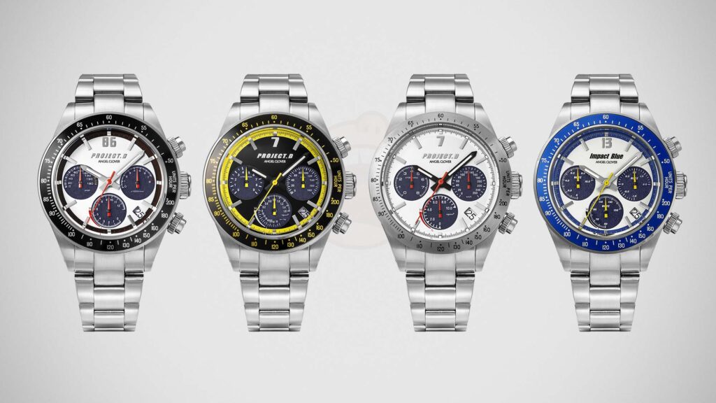 Angel Clover Initial D 30th Anniversary watch collection featuring AE86, RX-7, and Sil-Eighty models