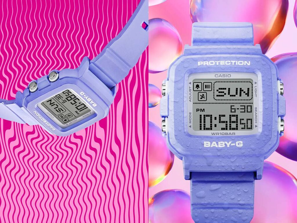 Baby-G + Plus BGD-10 Series pastel square watch with heart-shaped holder and removable case