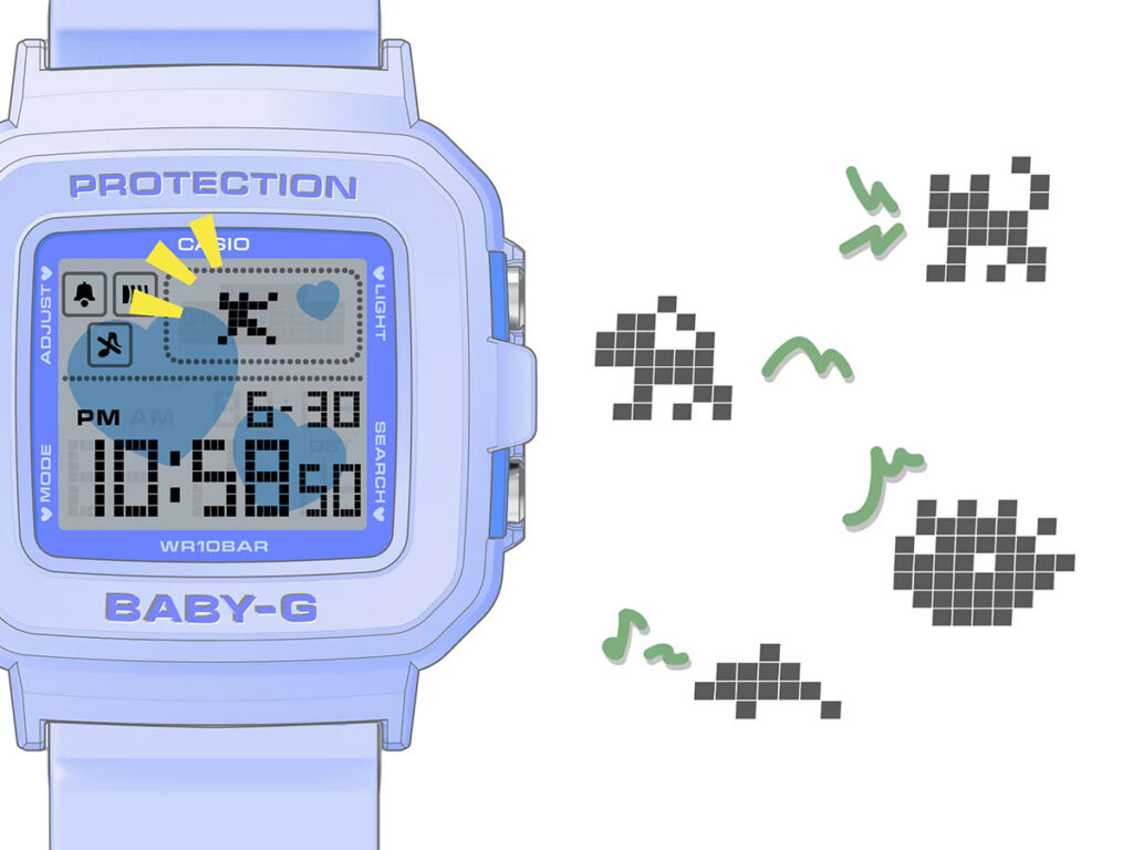 Baby-G + Plus BGD-10 Series pastel square watch with heart-shaped holder and removable case