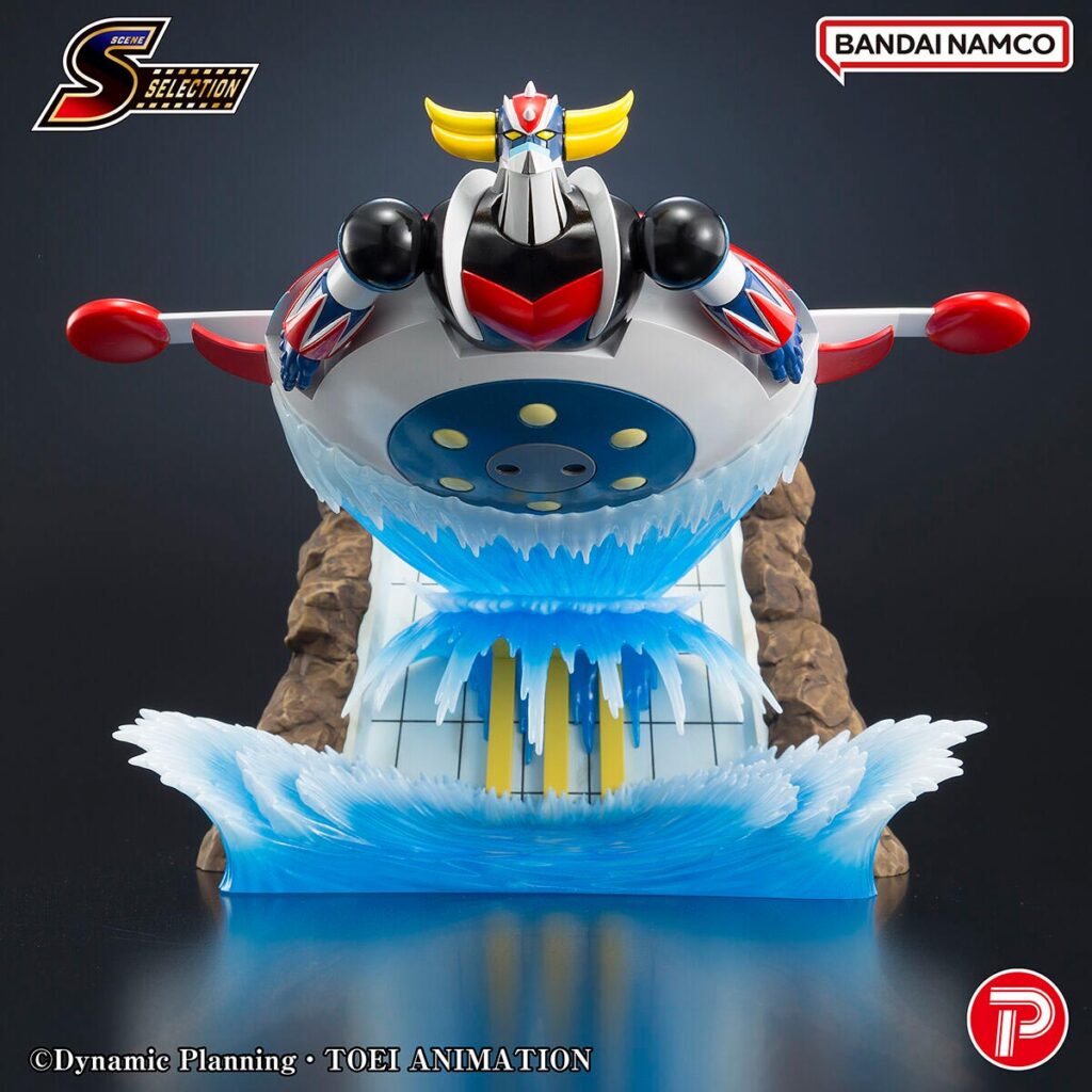 Bandai Scene Selection 02 Grendizer diorama showing UFO Robot Grendizer launching from a hydroelectric dam hidden behind cascading water