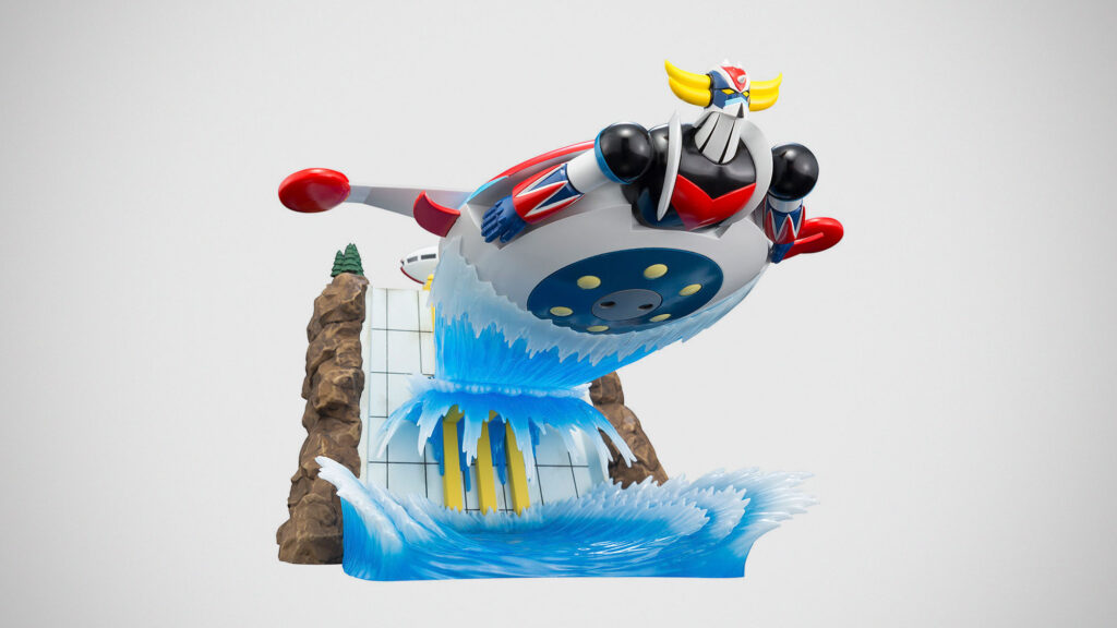 Bandai Scene Selection 02 Grendizer diorama showing UFO Robot Grendizer launching from a hydroelectric dam hidden behind cascading water