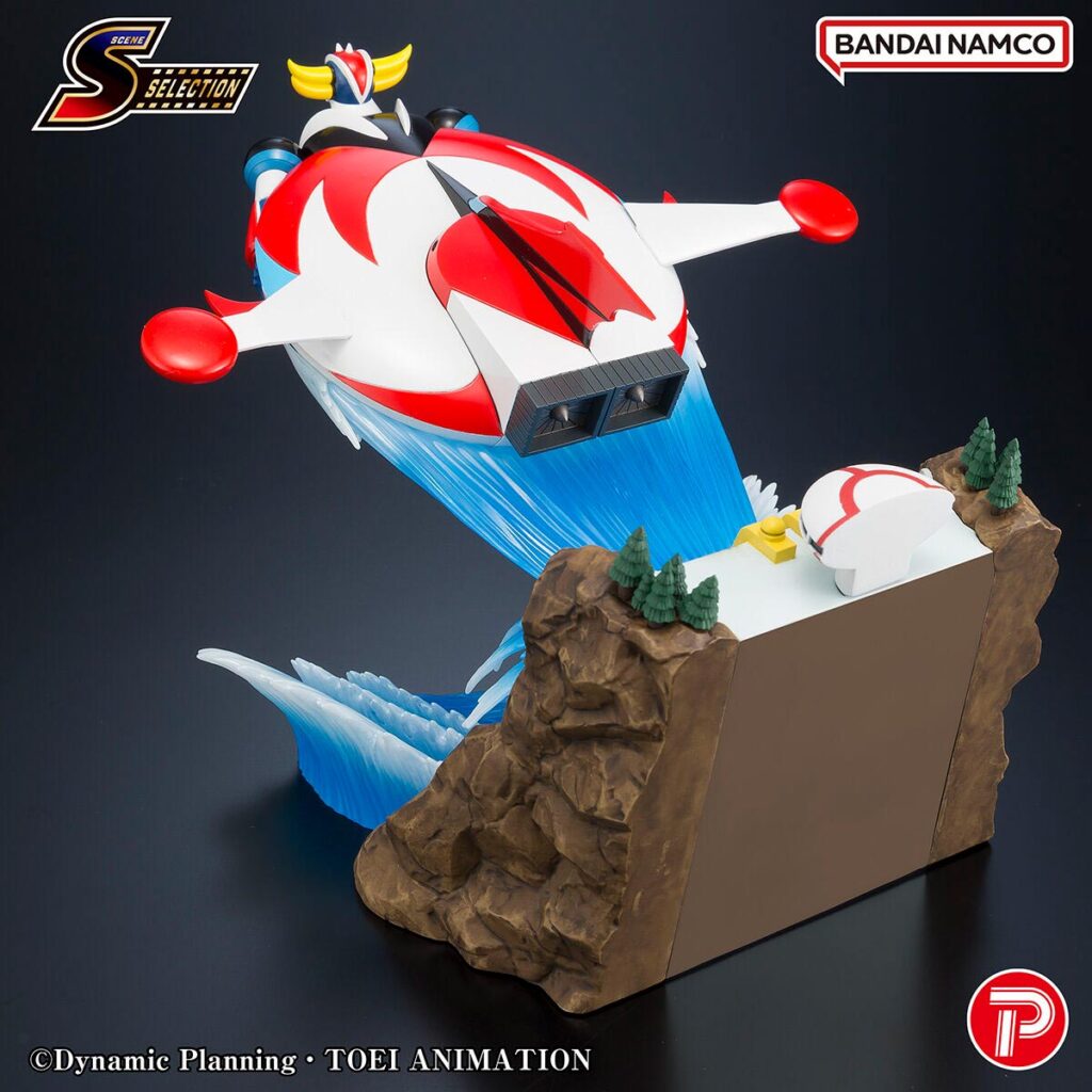 Bandai Scene Selection 02 Grendizer diorama showing UFO Robot Grendizer launching from a hydroelectric dam hidden behind cascading water