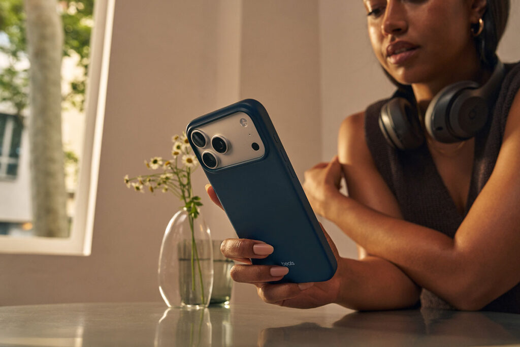 Beats iPhone case on iPhone 17 Pro in Bedrock Blue finish