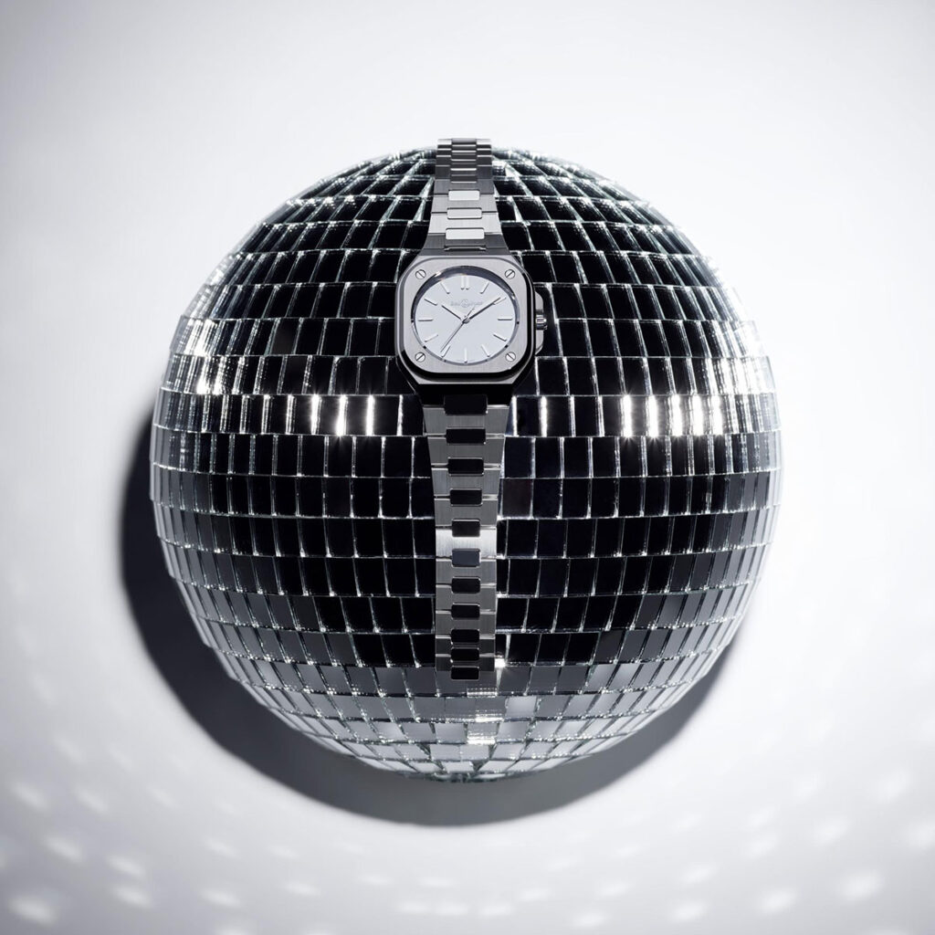 Bell & Ross BR-05 Grey Mirror Steel with mirror-polished dial and integrated stainless steel bracelet