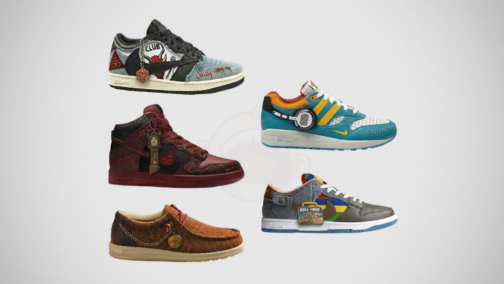 Bull Airs Upside Down Collection Part 2 Stranger Things sneakers featuring Vecna, Hellfire Club, and Max Mayfield designs