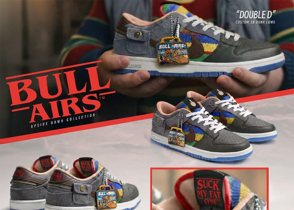Bull Airs Upside Down Collection Part 2 Stranger Things sneakers featuring Vecna, Hellfire Club, and Max Mayfield designs