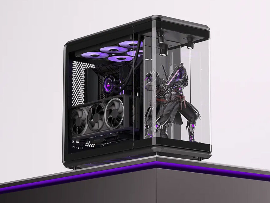Cooler Master MasterFrame 360 PC case with built-in illuminated action figure display compartment