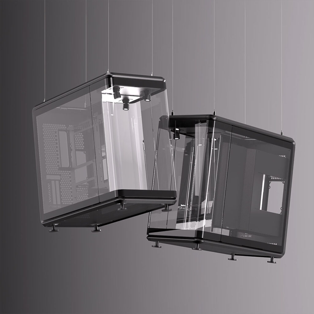 Cooler Master MasterFrame 360 PC case with built-in illuminated action figure display compartment