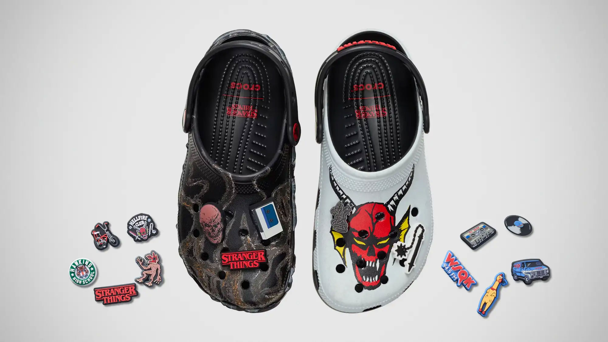 Stranger Things x Crocs Classic Clog Collection with themed Jibbitz charms
