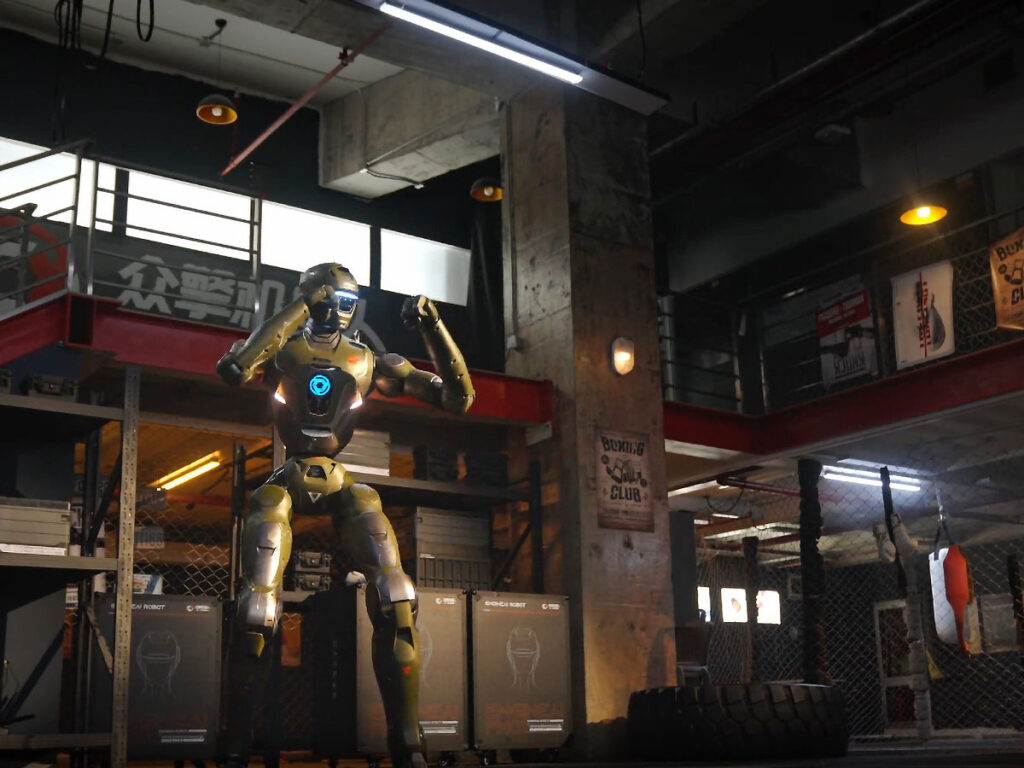 EngineAI T800 humanoid robot standing upright, ready to throw some punches