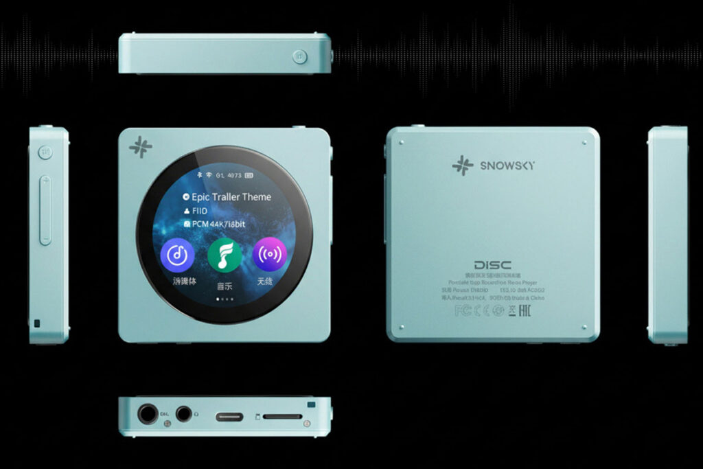 FiiO Snowsky Disc portable music player with circular touchscreen and retro CD player design