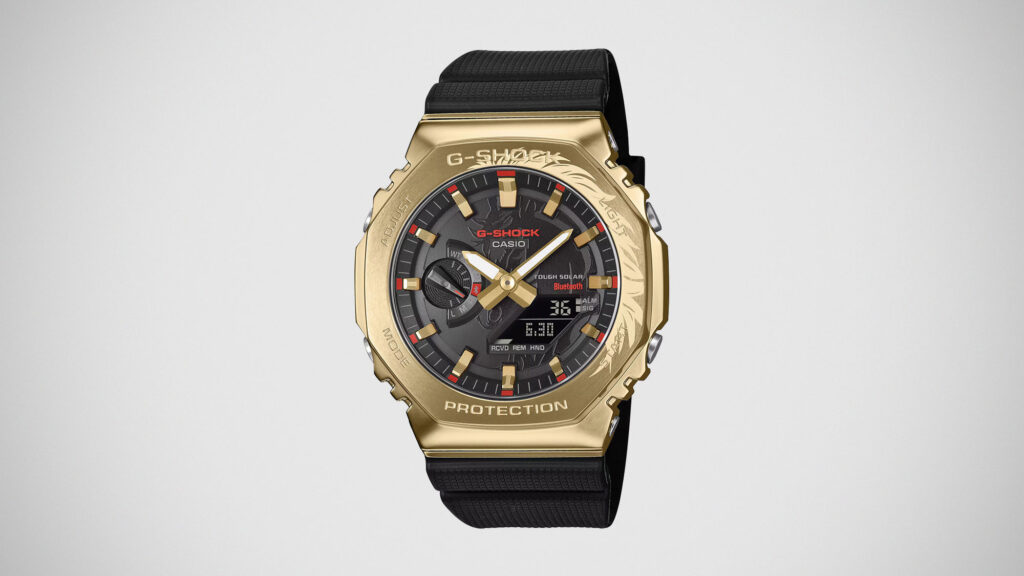 G-Shock GBM2100CX-9A Year of the Horse watch with gold ion-plated bezel and winged horse dial design