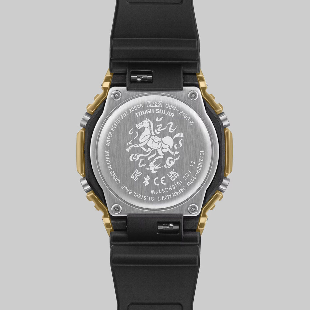 G-Shock GBM2100CX-9A Year of the Horse watch with gold ion-plated bezel and winged horse dial design