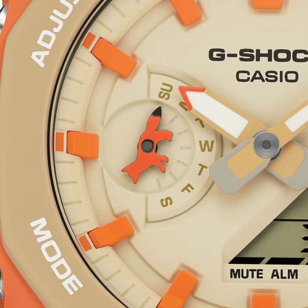 G-Shock Maison Kitsuné GA2110MK-5A collaboration watch with orange bezel and neutral Paris-inspired colorway