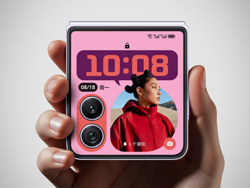 Honor Magic V Flip2 foldable smartphone showing the large 4-inch external display