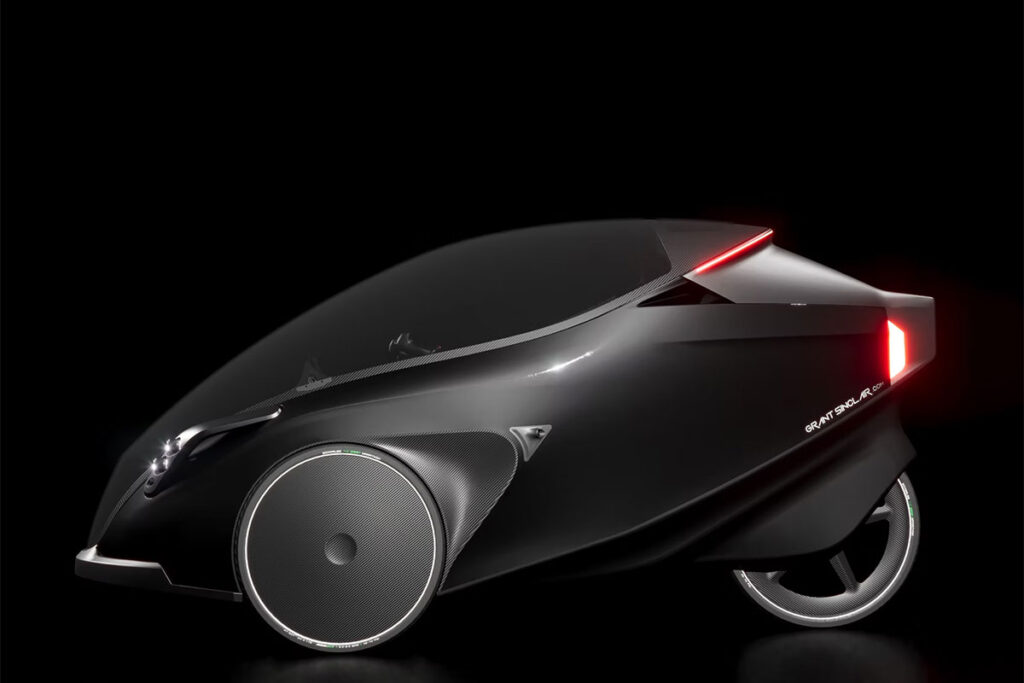 IRIS eTrike electrically assisted pedal cycle with enclosed carbon fiber cabin and panoramic canopy