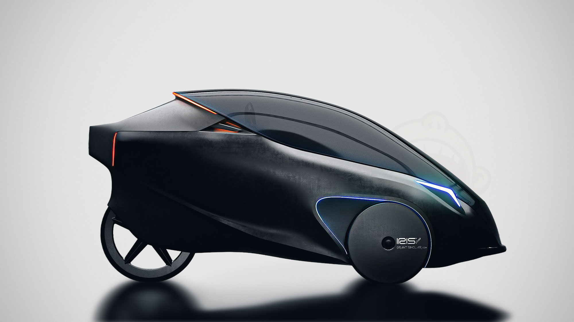 IRIS eTrike electrically assisted pedal cycle with enclosed carbon fiber cabin and panoramic canopy