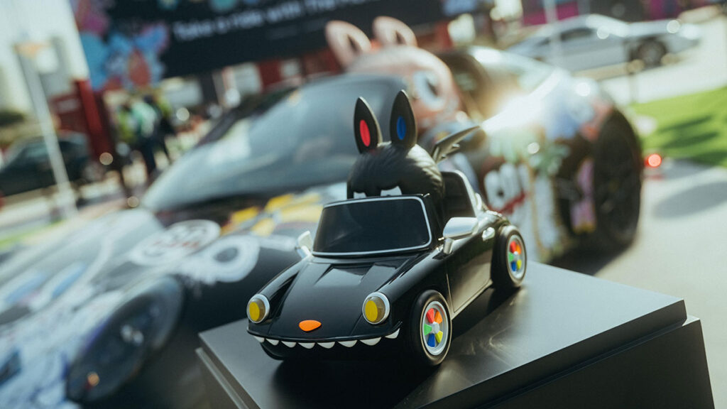 Porsche 911 Targa Labubu art car with life-size Labubu figure unveiled at Icons of Porsche 2025