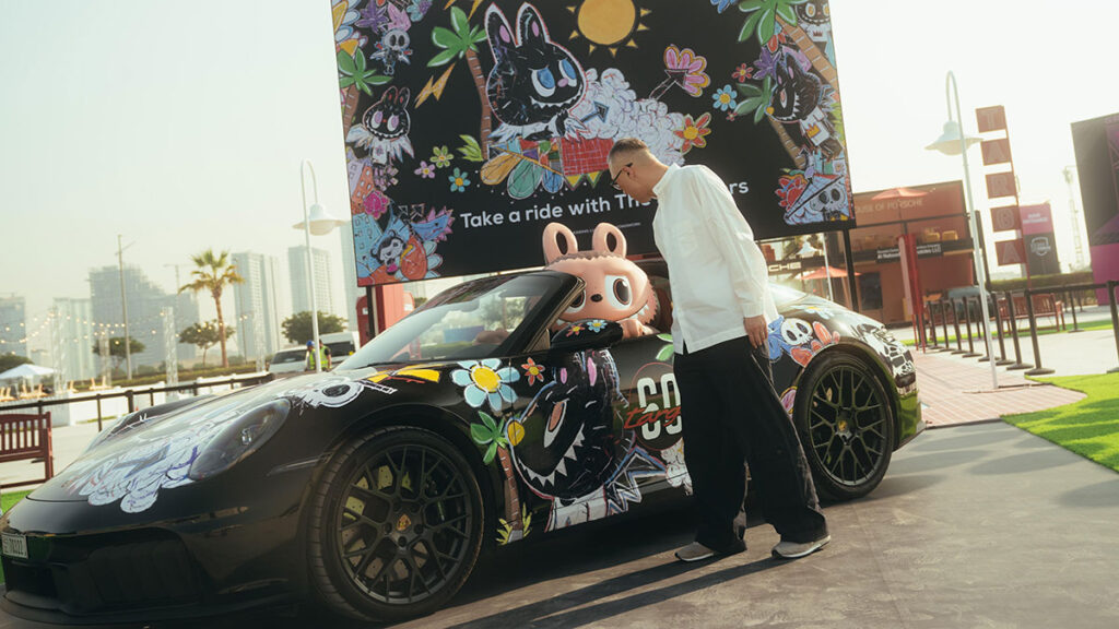 Porsche 911 Targa Labubu art car with life-size Labubu figure unveiled at Icons of Porsche 2025