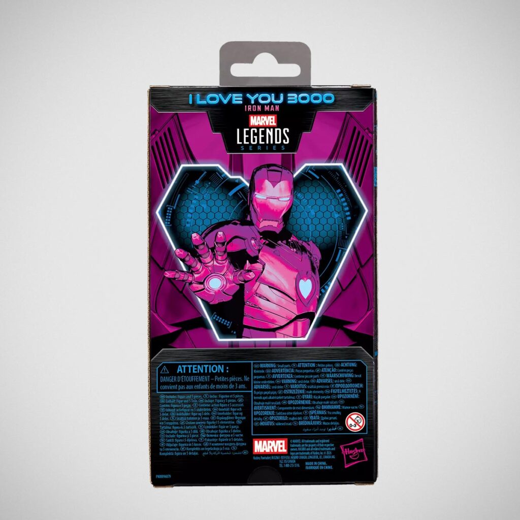 Marvel Legends I Love You 3000 Iron Man action figure pink-themed packaging
