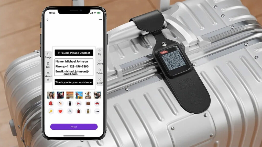 PhotoTag Bluetooth keychain tracker with color e-ink display showing a photo, compatible with Apple Find My and Android Find My Device
