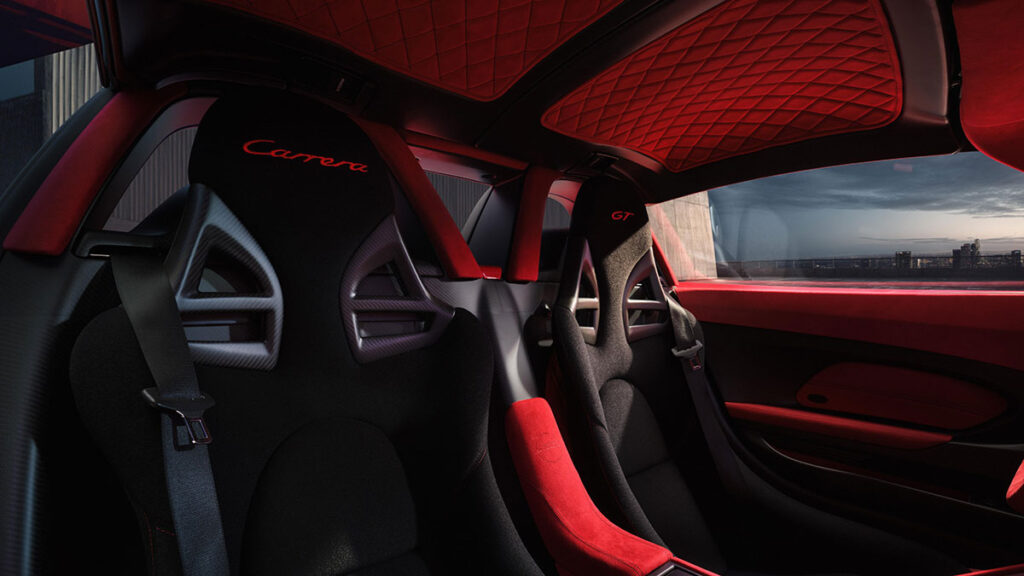 Porsche Carrera GT factory re-commissioned in Salzburg red and white livery with number 23, restored by Porsche Sonderwunsch