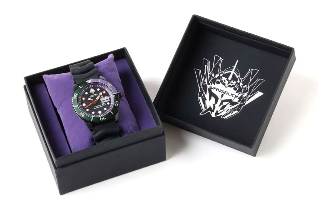 RADIO EVA THE 30 x Seiko Evangelion EVA-01 diver watch with green and purple dial and Longinus spear seconds hand