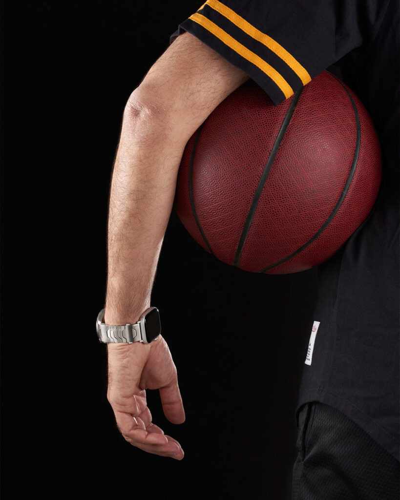 Smartlet dual watch band showing a mechanical watch on top of the wrist and a smartwatch worn underneath