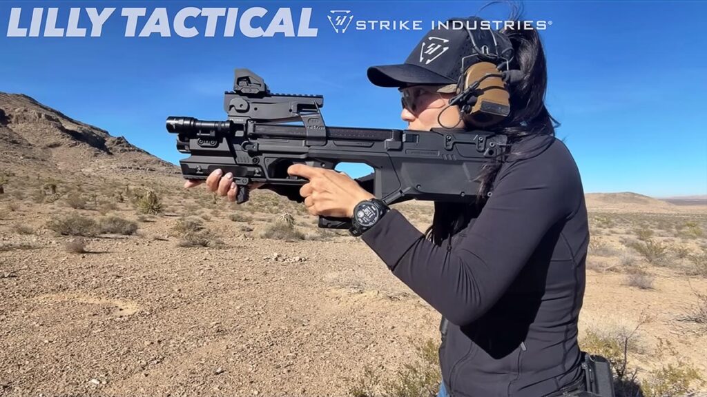 Strike Industries SMC-90 chassis installed on FN P90 in action