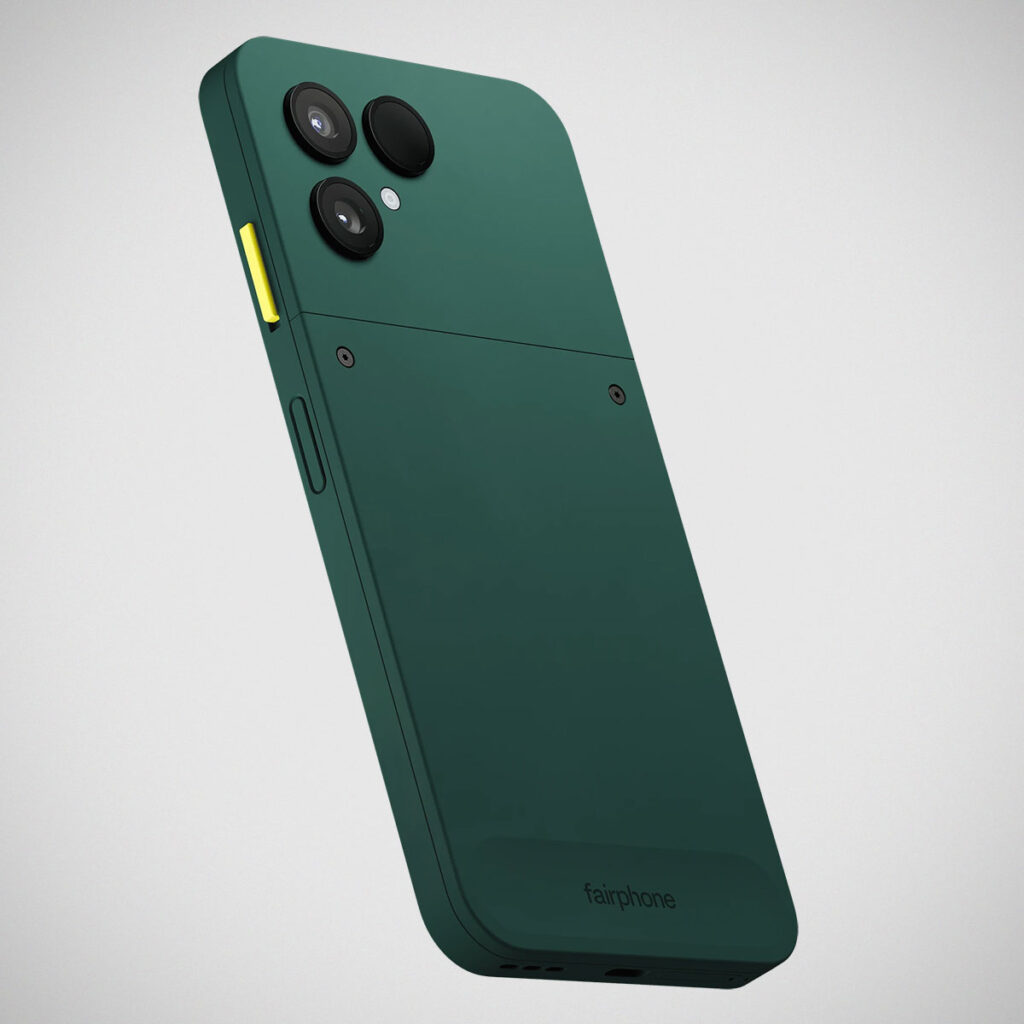 Fairphone (Gen. 6) smartphone showing minimalist design and the lime switch
